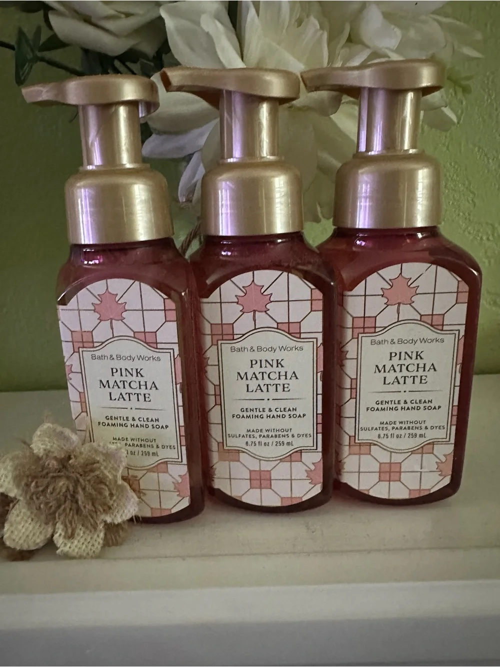 Bath & Body Works Pink Matcha Latte Gentle & Clean Foaming Hand Soap (3) PC Set